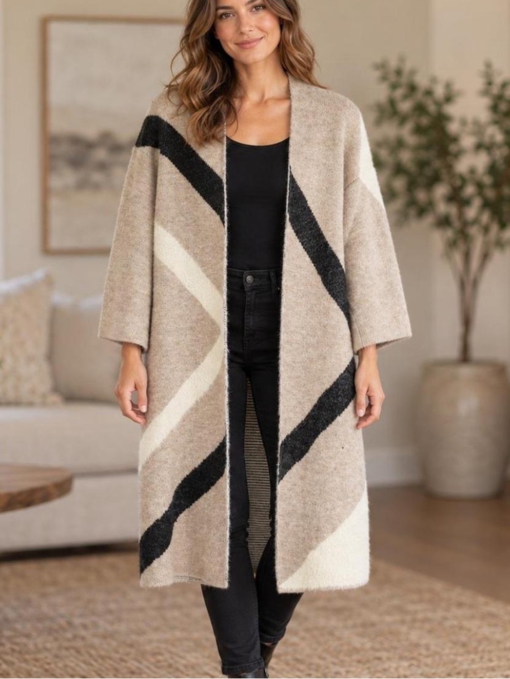 Akemi & Kin x Anthropologie Antonia Open Front Longline Cozy Cardigan Sweater